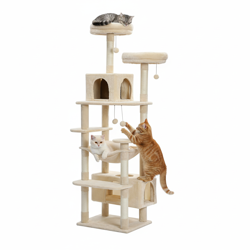 Arbre à chat Royal avec griffoir, niches et hamac suspendu