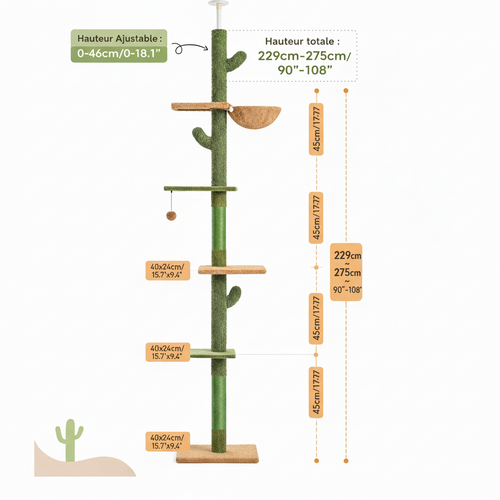 Arbre à chat Cactus Évasion avec griffoir et plateformes confortables