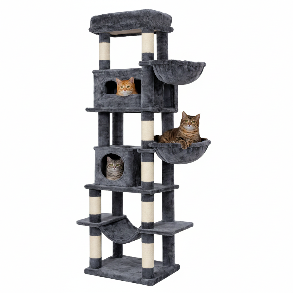Arbre à chat Luxy avec griffoir, cachettes et hamac suspendu