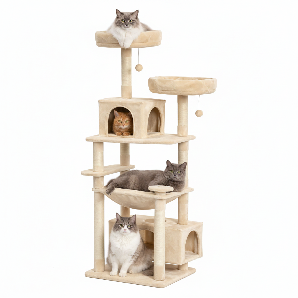 Arbre à chat Royal avec griffoir, niches et hamac suspendu